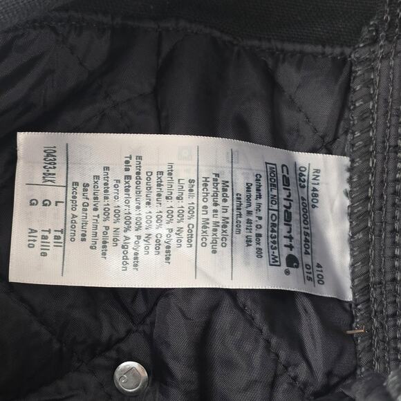 Carhartt Bib Overalls Mens Large Tall Black Insulated Quilt Lined Duck Canvas - Picture 10 of 16